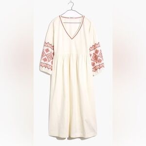 Madewell Embroidered-Sleeve Popover Midi Dress